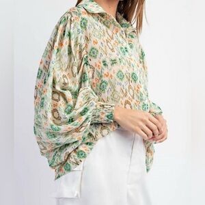 Boho Balloon Sleeve Blouse Size Large